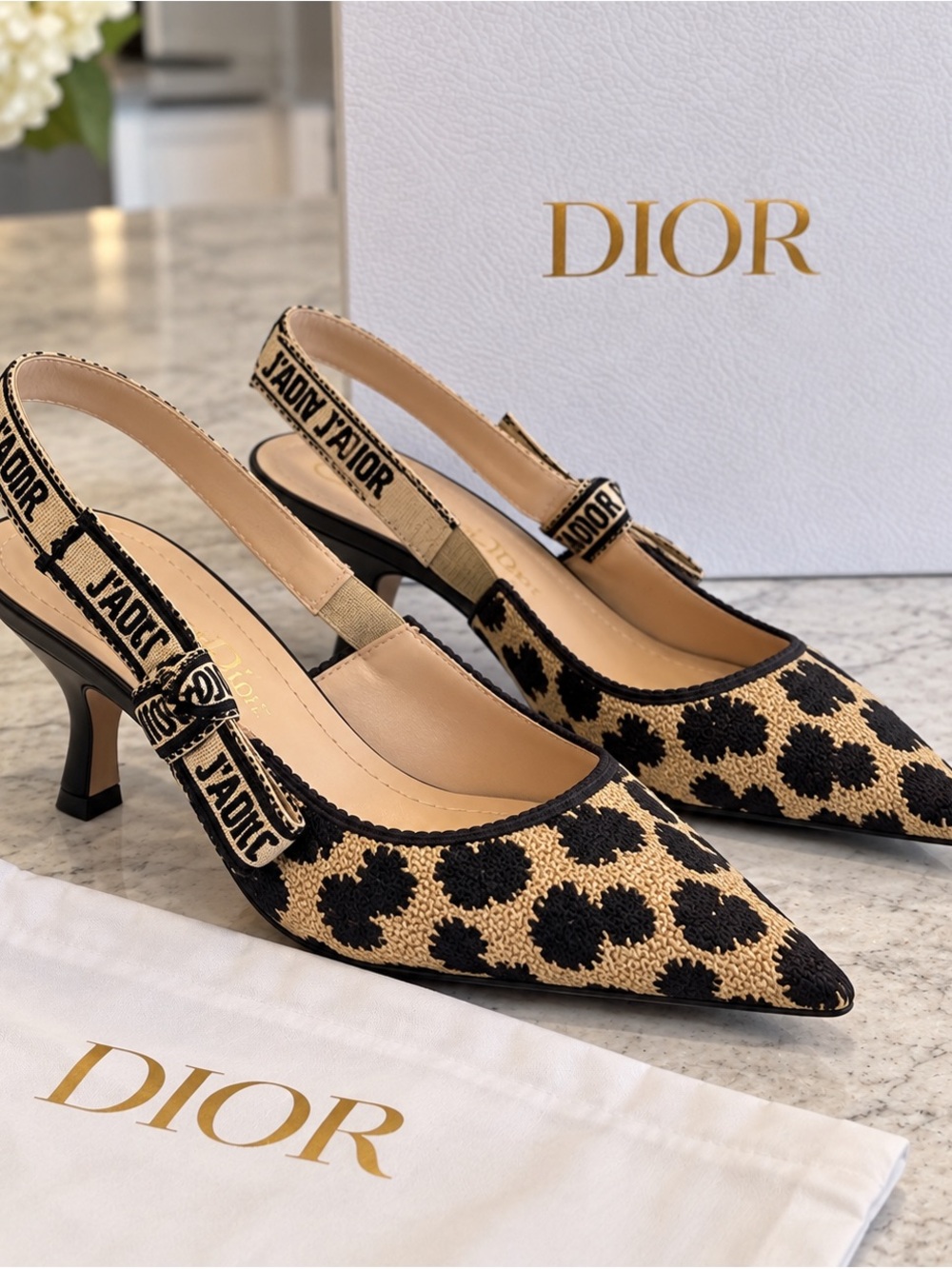 Dior Black & Tan Leopard J'Adior Slingback Pumps -NEVER WORN